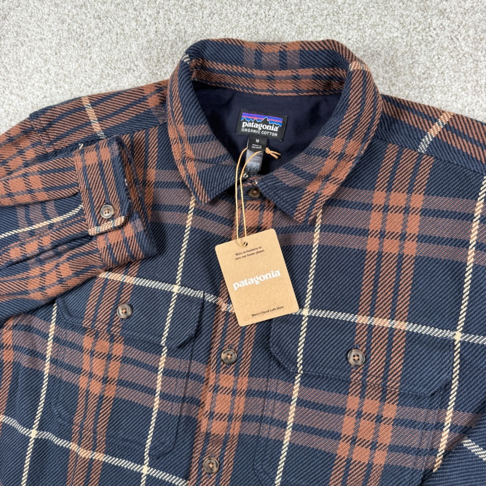 NEW Patagonia Fjord Loft Shirt Men Medium Sunken Blue Plaid Organic Cotton